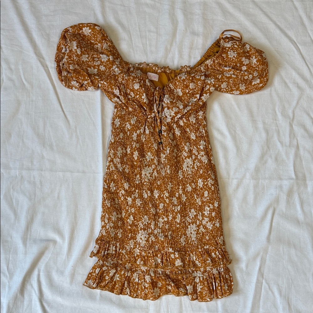 Pink Lily Mustard Floral Women’s Dress